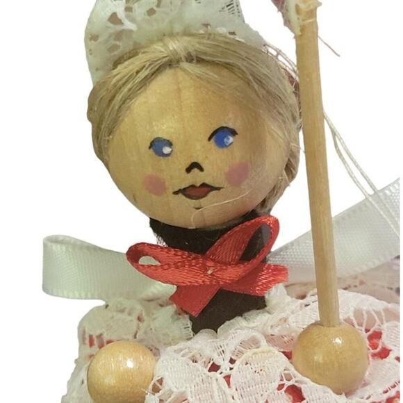 Vintage Handmade Wooden Maid Doll Christmas Ornament Germany - Picture 6 of 6